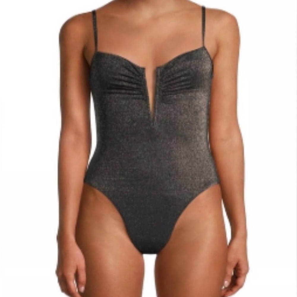 Lspace Shimmer Roxanne One-Piece Swimsuit Black Gold NWT New with Tags
